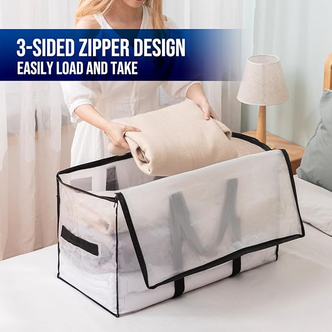 TAILI Extra Large Moving Bags, 4 Pack Clear Heavy Duty Totes for Storage with Visible Window, Wrap Around Handles, Storage Bags for Space Saving, Alternative to Moving Boxes