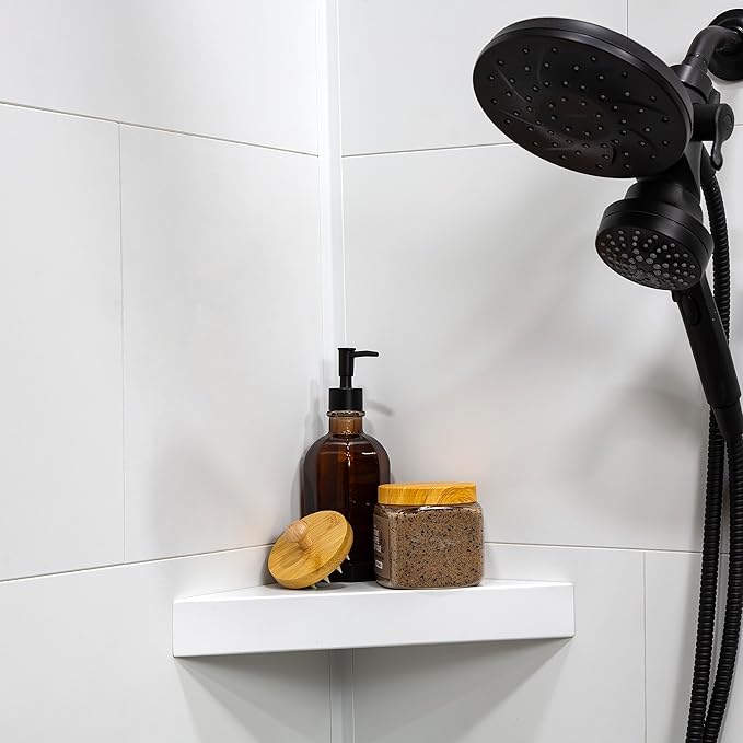 Palisade Vinyl Waterproof Corner Shower Shelf in Dusty Pearl