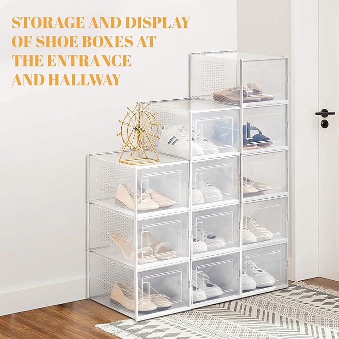 Shoe Storage Boxes, Stack Without Toppling Modular storage boxes combine freely for use in closets, under beds, hallways, and entryways. Space-saving. (Transparent, 12 Pack)