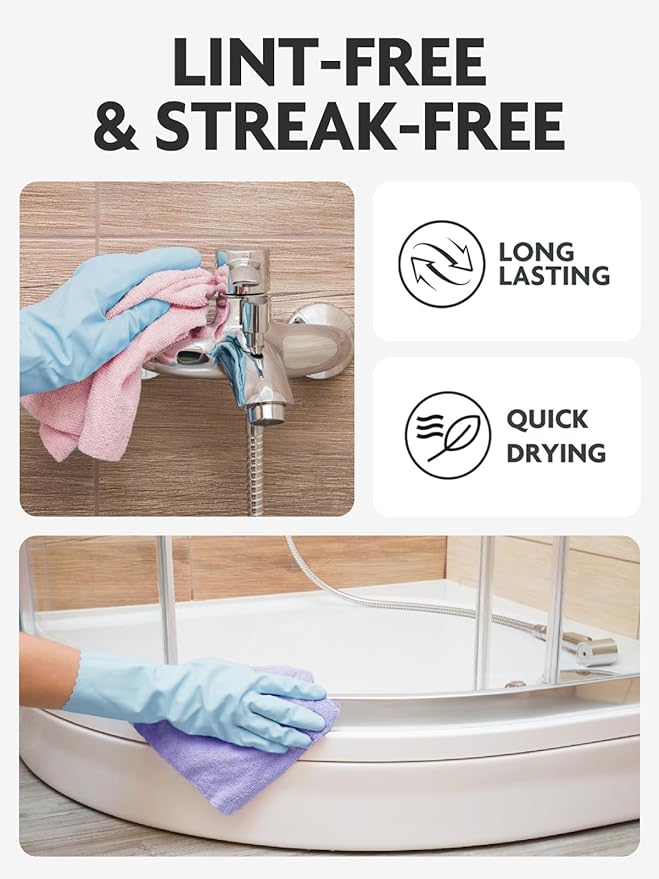 Fantasticlean Microfiber Cleaning Cloth Roll -60 Pack, Tear Away Microfiber Towels, 12" x 12", Reusable, Washable, Scratch Free, Ultra Absorbent Dishcloth for All-Around Cleaning (Pink & Lavender)