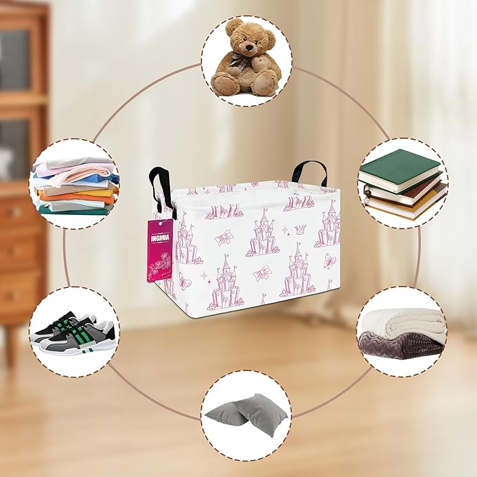 Rectangular Storage Basket Fabric Organizer Bin for Toys,Books,Clothes,Gifts,Pets-Perfect for Home,Office,Nursery,Dorm,Shelf(Rec-Shining castles )