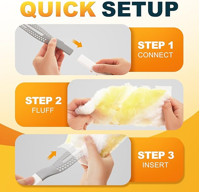 JOYMOOP Disposable Duster for Cleaning, with 1 Handles & 24 Ct Yellow Heavy Duty Refills for Swiffer Feather Duster, Household Cleaning Tool for Electronics, Dusting Furniture, Blinds