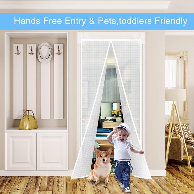 Insulated Door Curtain, Thermal Magnetic Self-Sealing Door Screen Winter Stop Draft Keep Cold Out Cover for Kitchen, Bedroom, Air Conditioner Room,Hands Free, Fits Doors up to 36" x 82", White