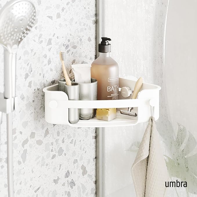 Umbra Flex Adhesive Shower Corner Shelf for Bathroom, White