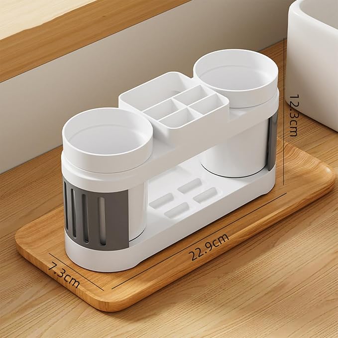 Round Toothbrush Holder Set: Bathroom Vanity Organizer for Toothbrushes & Cups, Suitable for Couples & Kids (Gray White)