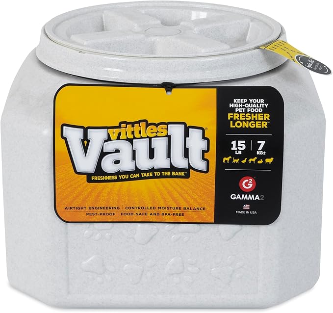 Gamma2 Vittles Vault Dog Food Storage Container with Airtight Lid, holds up to 10-15 Pounds of Dry Pet Food, Cat Kibble and Bird Feed, BPA Free, Made in USA
