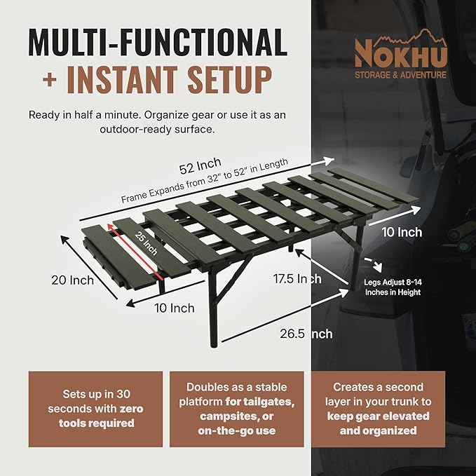 Mini Rack- Trunk Shelf Organizer, Universal Fit Car Storage Accessory for SUV, Hatchback & Minivan Owners, Compact Trunk Organizer Storage Rack, Camping Table & Kids' Sleeping Pad