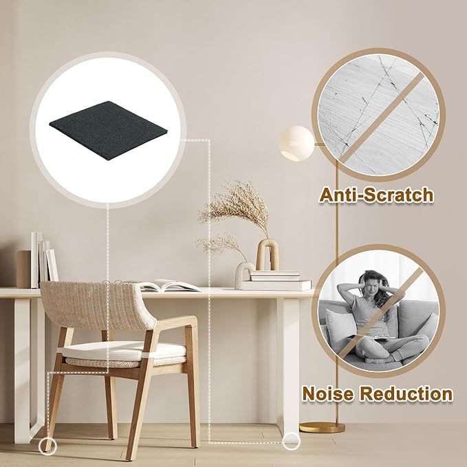 uxcell Felt Furniture Pads, 1Pcs 7.87" x 7.87" Adhesive Backed Felt Non-Slip Anti-Scratch Chair Leg Protectors for Protecting Hardwood Floor, Black