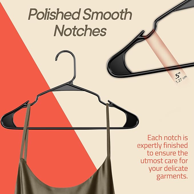 Black Plastic Hangers 20 Pack– Heavy-Duty Plastic Hangers Slim and Space-Saving, Durable and Lightweight PP with Non-Slip Shoulder Notches for Slip Dresses, Suits, Jackets & Camisoles