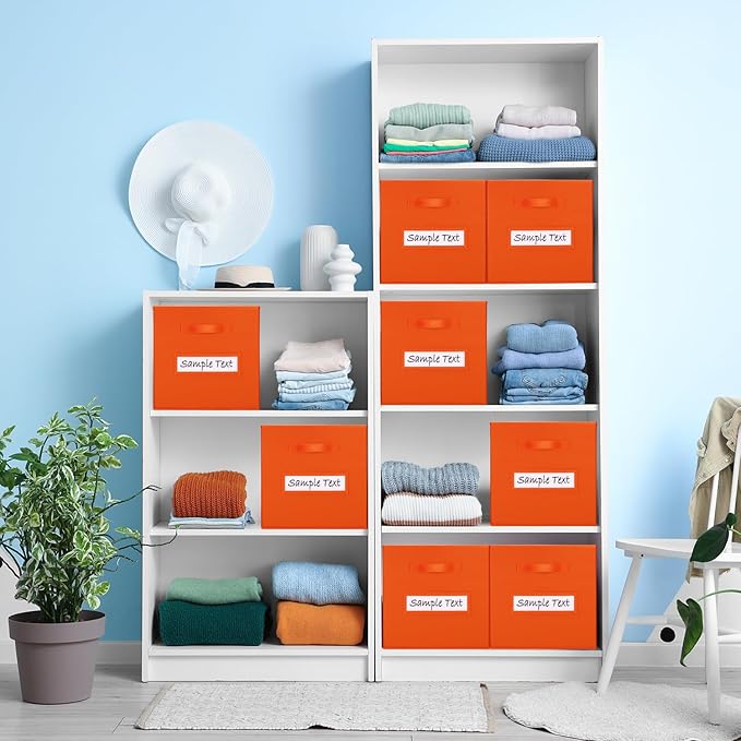 artsdi 11x11 storage cube bins (Set of 10) Foldable Fabric storage cubes with 10 Labels Window Cards & a Pen,11 inch cube storage bin,Closet Organizers for Shelves,Cubby Organizer Boxes,Orange