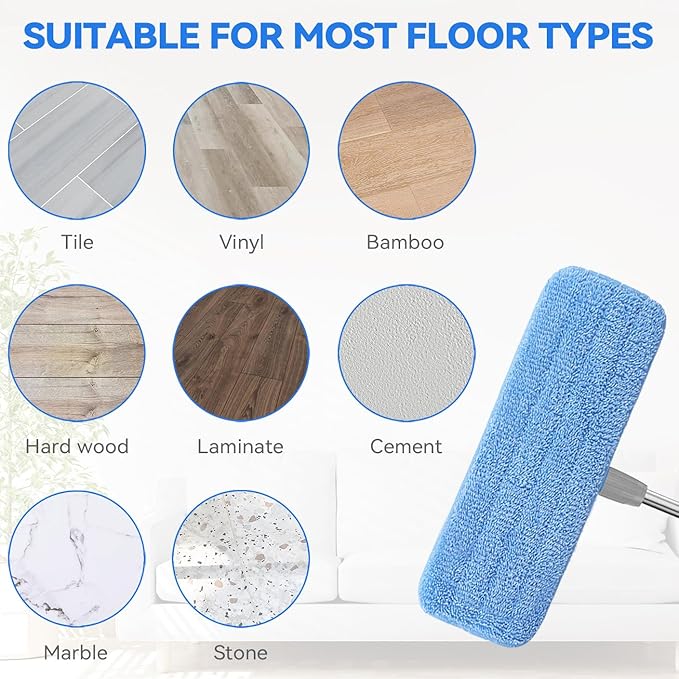 12" Microfiber Pad for Rubbermaid Commercial 12 Inch Mop Head - 8 Pack Replacement Wet & Dry Commercial Reusable Cleaning Mop Refills Fit for Any Microfiber Flat Mop System 12"