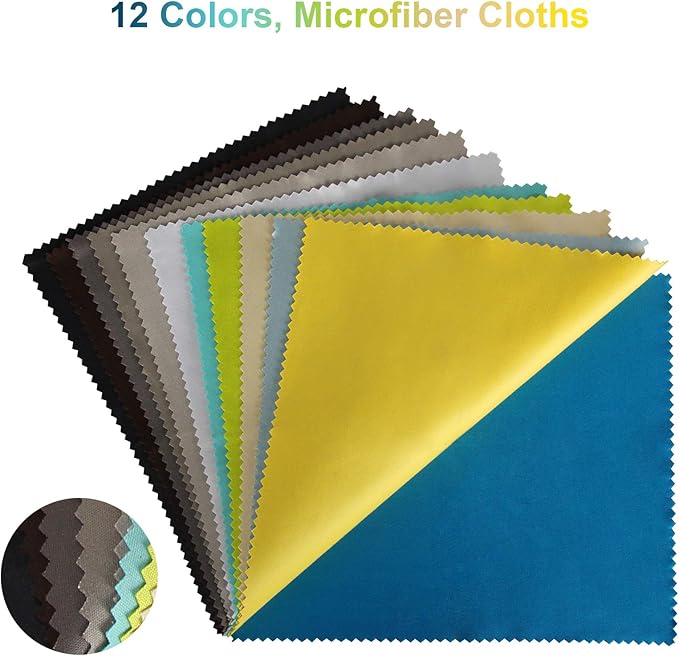 Fu Store 12 Pack Assorted Colors Microfiber Cleaning Cloths - 6" x 7" Microfiber Glasses Cloth - Great for Cleaning Eyeglasses, Cell Phones, Screens, Lenses, Glasses and All Delicate Surface