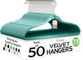 Techzoo 50 Pack New Premium Quality Velvet Hangers Ultra Thin Non Slip Adult Felt Space Saving Hangers for Closet Heavy Duty Coat Pants Dress Hangers 360° Swivel Hook Hold Upto 10 lbs Teal