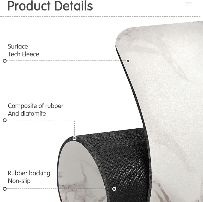 Kitchen Sink Splash Guard 2 PCS 14.7 Inch Sink Faucet Mat Splash Guard for Bathroom Countertop Water Absorbent Foldable Cuttable Soft Washable Marble White