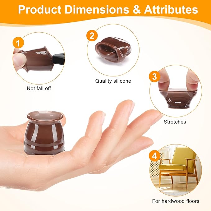 CHUNZEXI 16 Pack Chair Leg Floor Protectors for Hardwood Floors, Silicone Felt Covers Pads Caps, Protect Wood Furniture Feet Floors Noise Reduce and Scratch (Universal Large & Brown)