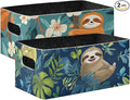 Closet Storage Bins 2 Pcs Felt Open Home Storage Containers Organizer with Handles Collapsible Shelf Basket for Home Office Craft Room Classroom Fabric Sloths Flowers Blue