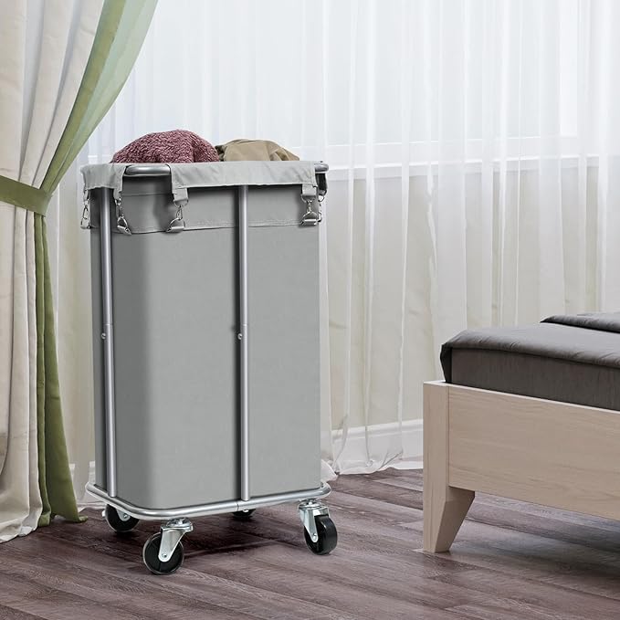 Laundry Basket with Wheels, Rolling Laundry Hamper with Removable Bag, 100L Laundry Sorter Cart, Tall Narrow Slim Clothes Hamper Organizer with Sturdy Metal Frame, Grey