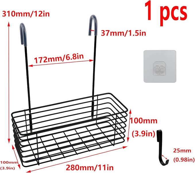 Antrader Hanging Shower Rack,Shower Caddy Hanging,Hung on the Faucet or the Door,the Back Hook Can be Rotated,No Drilling,304 Stainless Steel,Single Layer Shelf-Black