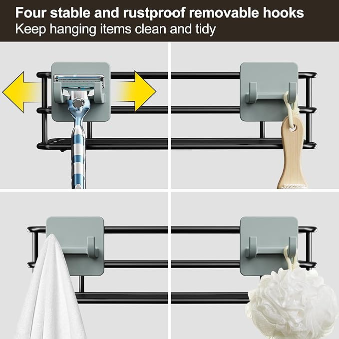 Orimade Adjustable Anti-slip Hanging Shower Caddy over Shower Head,Rustproof Bathroom Hanging shower Organizer with 4 Hooks for Razor,No Drilling Shower shelves Storage Rack,Black 4 Tier