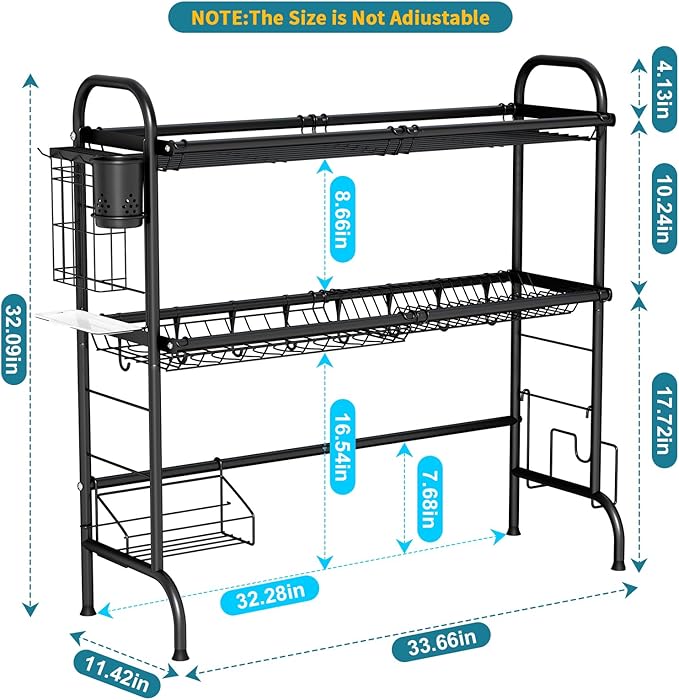 HOWDIA Stainless Steel 2-Tier Over The Sink Dish Drying Rack with Utensil Holder, Large, for Kitchen Counter
