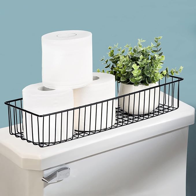 Wetheny Farmhouse Decor Metal Wire Organizer Storage Basket (2 Pack)-Toilet Paper Storage-Organization and Storage for Bedroom, Bathroom, Kitchen Cabinets, Pantry, Laundry Room, Closets (Black)