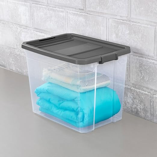 Sterilite 8-Pack Modular Stacker Box, Durable Clear Plastic Storage Bins with Latching Lids, 108 Quart - Stackable Organizing Container Boxes for Closet, Bathroom, and Office