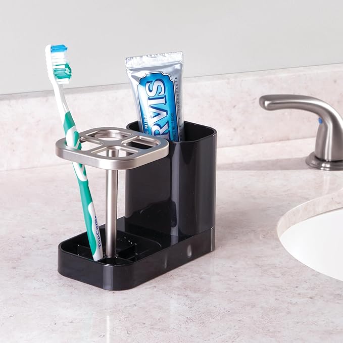 iDesign Toothbrush Holder with 4 Divided Sections - Black/Matte Satin
