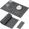 Large Stone Dish Drying Mat for Kitchen Counter, Thin & Light Quick Dry Stone Dishes Mat, Foldable Water Absorbing Diatomite Drying Pad for Kitchen Bathroom Sink Countertop (Pure Gray 24"×16" & 8"x4")