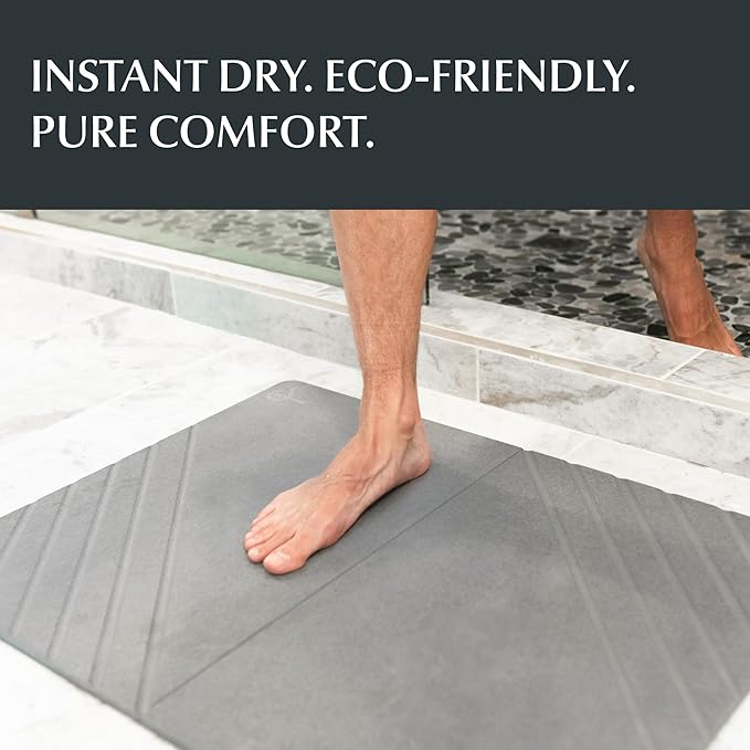 Water Stone Quick-Drying Bath Mat, Large (30.7” x 23.6”), Gray - Eco-Friendly, Non-Slip, Super Absorbent Bathroom Shower Mat for Superior Comfort & Safety