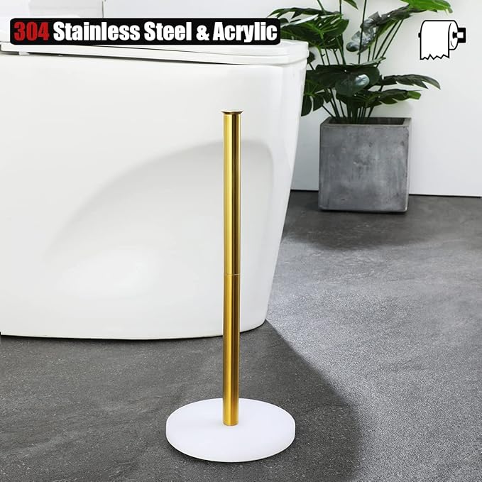 JQK Toilet Paper Storage Stand White Gold, 304 Stainless Steel Tissue Reserve Holder Dispenser for Bathroom, Brushed Gold, TPS180-WG