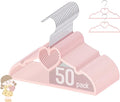 GOSCHE Baby Velvet Hangers 50 Pack, 11 inch Non Slip Kids Hanger for Infant & Toddler Clothes, Durable Ultra-Slim Closet Organizers, Pink, 50 Pack