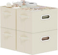 Foldable Cloth Basket with 3 Handles, Decorative Open Storage Boxes, Stackable Cube Organization, Fabric Bins for Shelves, Closet, Living Room, 10.2x7.9x6.7in, Beige, 4 Pack