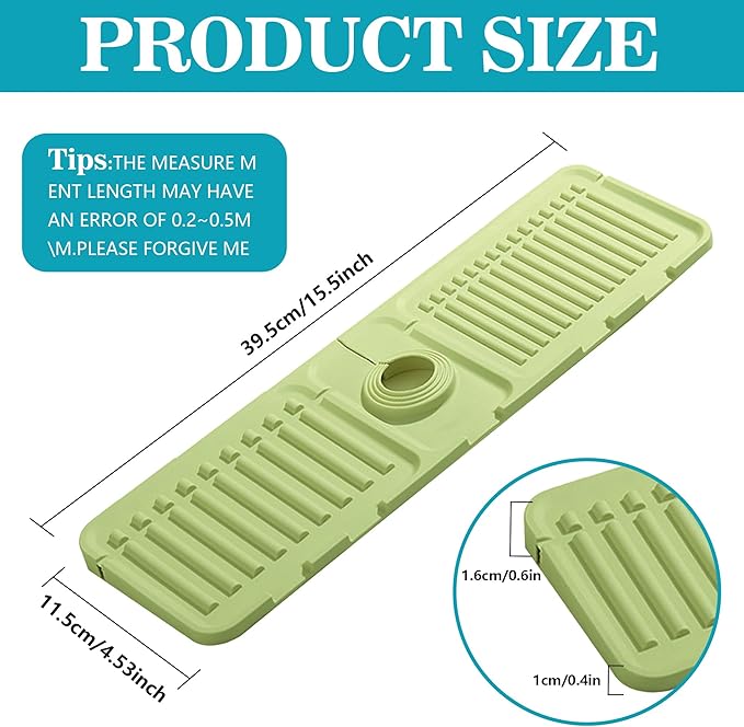 Faucet Mat for Kitchen Sink, Silicone Faucet Handle Drip Catcher Tray Mat, Silicone Kitchen Sink Splash Guard, Ideal Protective Tray for Stone Sinks in Kitchen & Bathroom