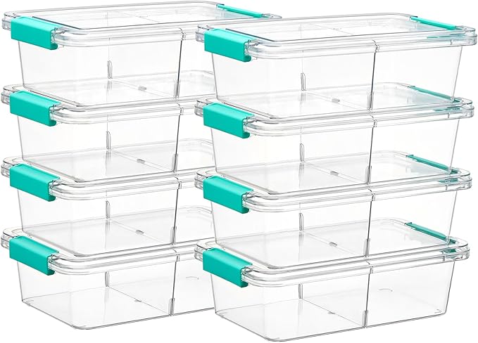 Vtopmart 8 Pack Clear Pencil Box, Plastic Pencil Holder with Removable Divider for Pen Organizer, Stackable Containers with Lid for Pen, Art Craft, Sticker, Scrapbook & Office Supplies