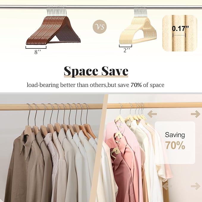 Velvet Hangers 50 Pack, S-Shaped and Stackable Non Slip with 360°Swivel Hook, Ultra Thin and Space Saving Flocked, for Suits, Shirts, Coats, 15Lbs Capacity Heavy Duty, Ivory
