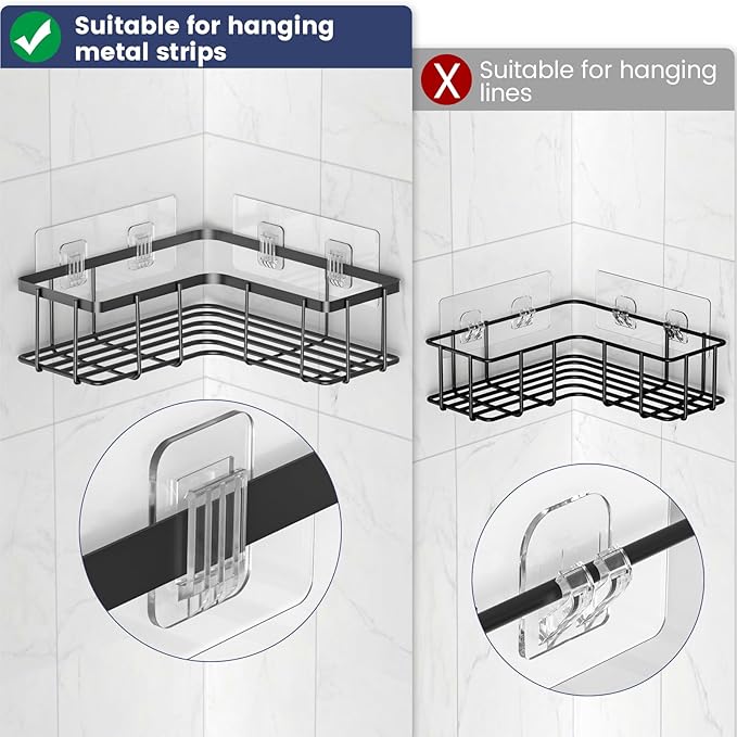 6 Pack Corner Shower Caddy Adhesive Replacement, Shower Shelf Adhesive Strips, Strong Hooks for Bathroom Storage (for Hang Metal bar Corner Caddy)