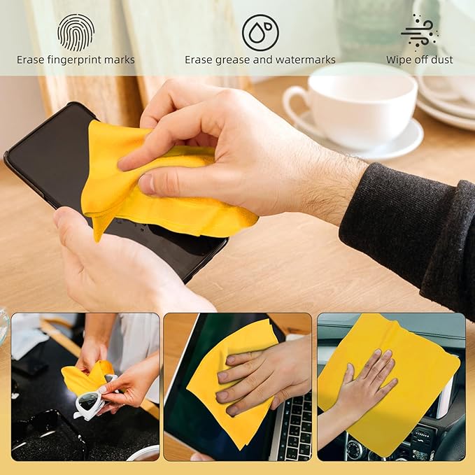 Suede Eyeglass Cloth 15.8 X 15.8 Inches Extra Large Cleaning Cloth Washable, Durable, Ultra-Fine High-Tech Quality Material for Eyeglasses, Lenses, Electronics and Screens, Car Mirrors Yellow