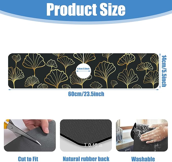 Sink Faucet Absorbing Mat Ginkgo Leaves Sink Splash Guard Drying Mat for Kitchen Bathroom Faucet Sinkmat 23.5"X5.5"