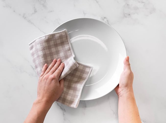 Martha Stewart Microfiber Cleaning Cloths, Ultra-Absorbent, Lint-Free Cleaning Towels for Home & Kitchen, Grey Gingham, 11 Inches, 24 Count