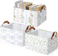 Boao 3 Pcs Blue Hydrangea Storage Bin Fresh Style Floral Collapsible Large Storage Baskets for Gifts Canvas Laundry Basket Foldable Box with Handle for Office Home Bedroom Clothes