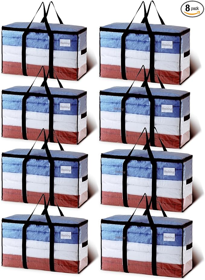 TAILI Extra Large Moving Bags, 8 Pack Clear Heavy Duty Totes for Storage with Visible Window, Wrap Around Handles, Storage Bags for Space Saving, Alternative to Moving Boxes