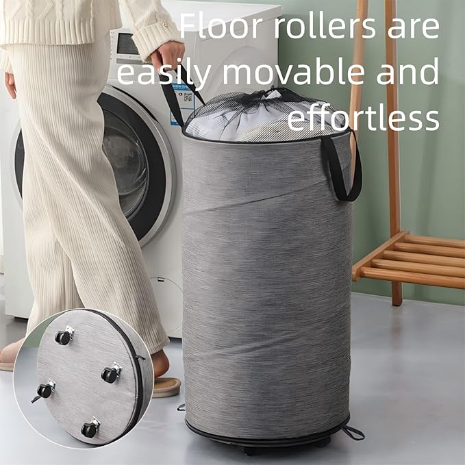 Large Laundry Basket，Waterproof, Freestanding Laundry Hamper, laundry baskets on wheels，Collapsible Tall Clothes Hamper with Extended Handles for Clothes Toys in the Dorm and Family-(72L) (blue)
