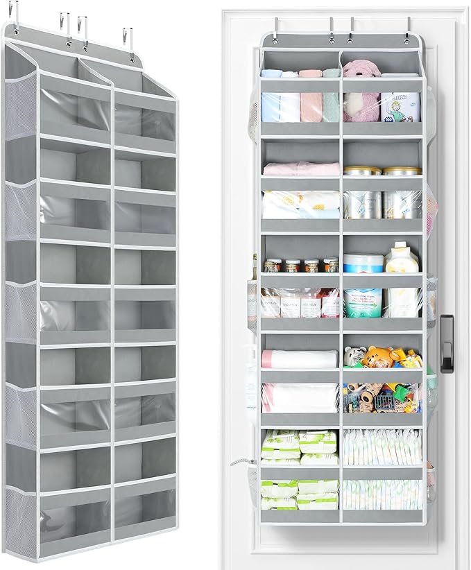 Yecaye 5-Tier Over The Door Organizer Dual-Column, 80lbs Load Extra Large Over The Door Storage of 10 Compartments, Heavy Duty Door Organizer Hanging for Bedroom Closet Dorm Bathroom Pantry, Gray