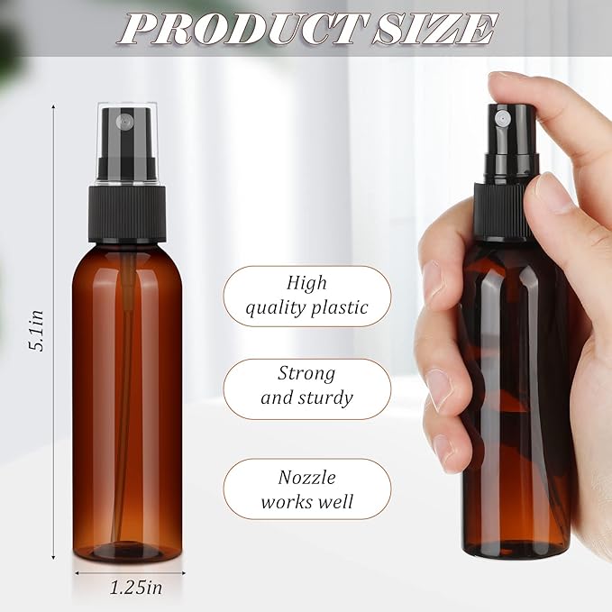 Nuogo 100 Pack 2 Oz Plastic Spray Bottles Reusable Mini Travel Size Perfume Refillable Mist Sprayer Empty Spritz Bottle for Household Use Essential Oil Cleaning(Amber)