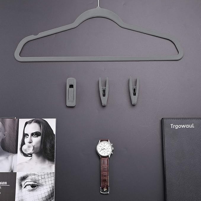 Trgowaul Velvet Hangers Clips, Pants Hangers Velvet Clips, Strong Finger Clips Perfect for Thin Velvet Hangers (60pc, Grey)