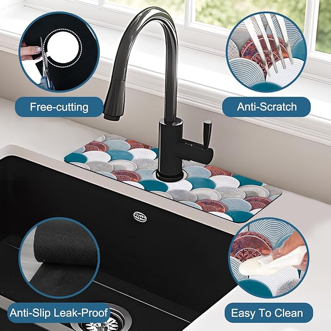 Wall Tiles Texture Sink Splash Guard Ceramic Decor Faucet Absorbing Mat Fast Drying Mat Sink Gadgets Splash Guard Behind Faucet Drip Catcher for Kitchen Bathroom, 15.5"x5.5"