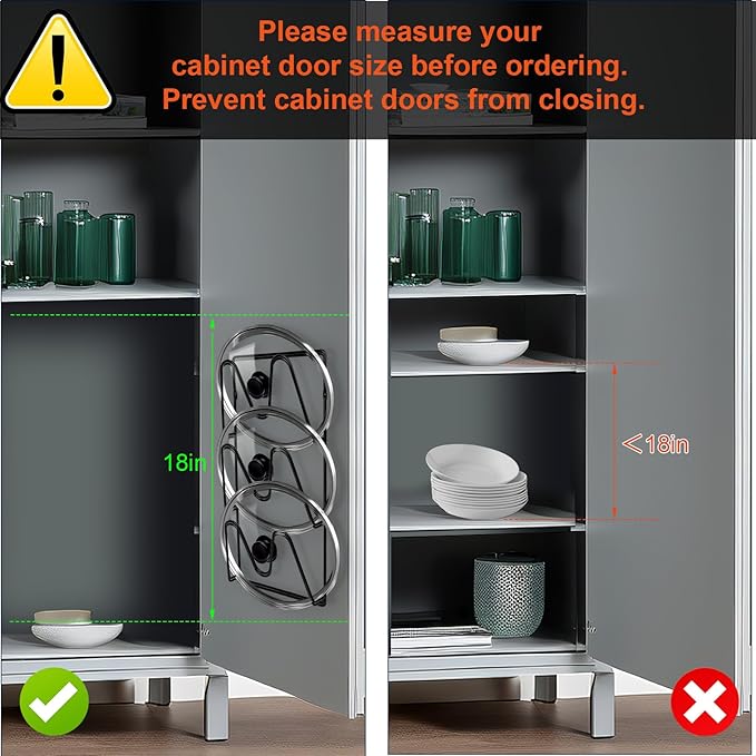 2 Pack Pot-Lid-Organizer, 6-Tier Pots and Pans Lid Organizer Under Cabinet, No Drilling, Rustproof, Lid-Organizers-Inside-Cabinet for Small-Space-Solution & Kitchen Cabinet Organization