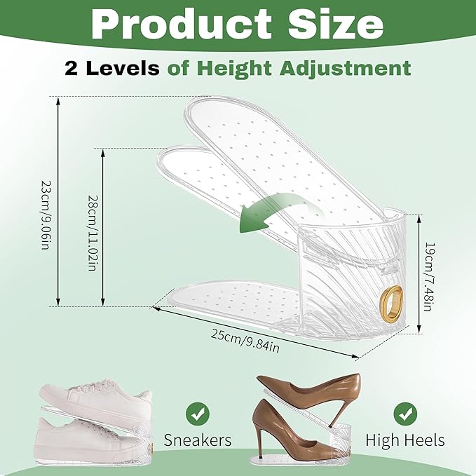 Shoe Slot Organizer 10 Pack - Shoe Slots，Can Save 50% of Shoe Stackers Space，Adjustable Shoe Stacking Device, Double-Layer Design for Shoe Slots Organizer for Closet.