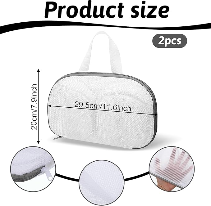 Bra Washing Bags for Laundry, 2 Pcs Mesh Bra Laundry Bags for Washing Machine Bras Washer Protector Bag with Zipper for Wash Delicates Underwear Lingerie Brassiere (Grey, A Cups)