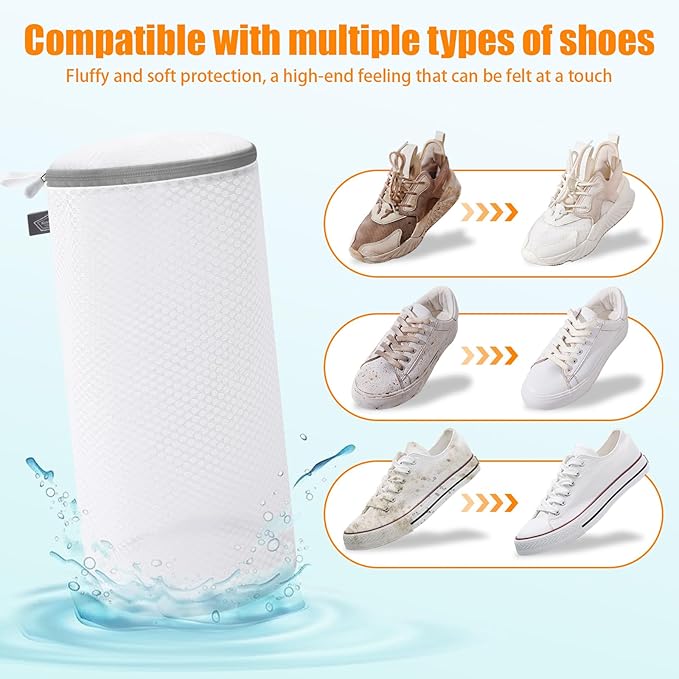 Kimmama Shoe Washing Machine Bag, Shoe Bag for Washing Machine, Mesh Laundry Bags for Sneakers, Footwear, Trainers, Slippers, Honeycomb Net, Grey Zipper, 7x15" (Pack of 2)